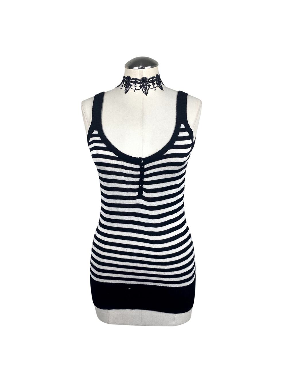 Vtg Y2K Striped Henley Forever 21 Tank Top Grunge Emo Alt Coquette Size M